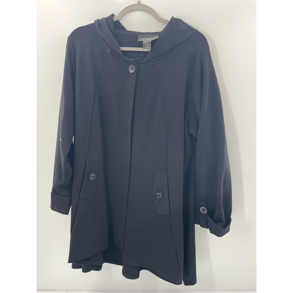 Christian Siriano New York Black Hooded Button Front Jacket Plus Size 1X